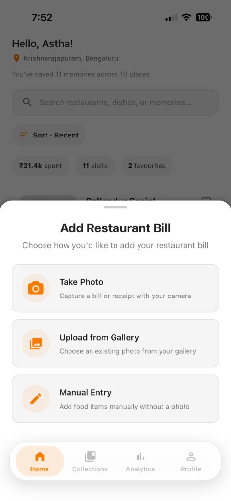 Flisto — add a restaurant bill